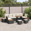 Havesofa Sæt med pude med opbevaring 10 pcs Sort Poly rattan