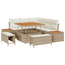 Havesofa Sæt med pude med opbevaring 8 pcs Beige Poly rattan