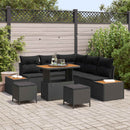 Havesofa Sæt med pude med opbevaring 8 pcs Sort Poly rattan