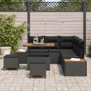 Havesofa Sæt med pude med opbevaring 8 pcs Sort Poly rattan
