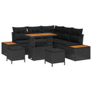 Havesofa Sæt med pude med opbevaring 8 pcs Sort Poly rattan