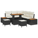 Havesofa Sæt med pude med opbevaring 8 pcs Sort Poly rattan