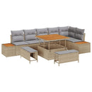Havesofa Sæt med pude med opbevaring 9 pcs Beige Poly rattan