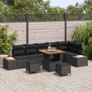Havesofa Sæt med pude med opbevaring 9 pcs Sort Poly rattan