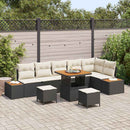 Havesofa Sæt med pude med opbevaring 9 pcs Sort Poly rattan