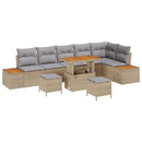 Havesofa Sæt med pude med opbevaring 9 pcs Beige Poly rattan
