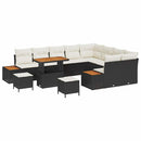 Havesofa Sæt med pude med opbevaring 12 pcs Sort Poly rattan
