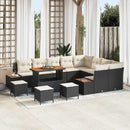 Havesofa Sæt med pude med opbevaring 13 pcs Sort Poly rattan