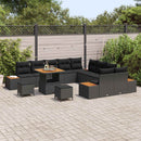 Havesofa Sæt med pude med opbevaring 13 pcs Sort Poly rattan