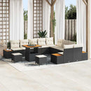 Havesofa Sæt med pude med opbevaring 13 pcs Sort Poly rattan