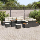Havesofa Sæt med pude med opbevaring 13 pcs Sort Poly rattan