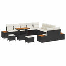 Havesofa Sæt med pude med opbevaring 13 pcs Sort Poly rattan