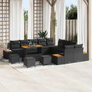 Havesofa Sæt med pude med opbevaring 14 pcs Sort Poly rattan