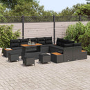 Havesofa Sæt med pude med opbevaring 14 pcs Sort Poly rattan