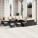 Havesofa Sæt med pude med opbevaring 14 pcs Sort Poly rattan