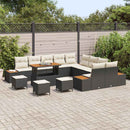 Havesofa Sæt med pude med opbevaring 14 pcs Sort Poly rattan