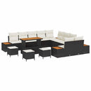 Havesofa Sæt med pude med opbevaring 14 pcs Sort Poly rattan