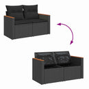 Havesofa Sæt med pude 10 pcs Sort polyrattan