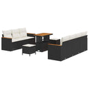 Havesofa Sæt med pude 14 pcs Sort og Cream polyrattan