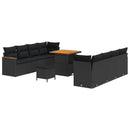 Havesofa Sæt med pude 12 pcs Sort polyrattan
