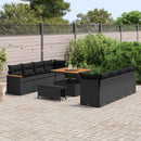 Havesofa Sæt med pude 12 pcs Sort polyrattan