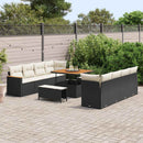 Havesofa Sæt med pude 12 pcs Sort polyrattan