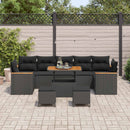 Havesofa Sæt med pude 10 pcs Sort Poly rattan
