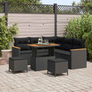 Havesofa Sæt med pude 8 pcs Sort Poly rattan