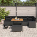 Havesofa Sæt med pude 9 pcs Sort Poly rattan
