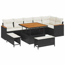 Havesofa Sæt med pude 9 pcs Sort Poly rattan