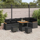 Havesofa Sæt med pude 9 pcs Sort Poly rattan