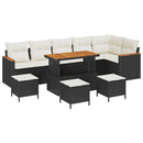 Havesofa Sæt med pude 10 pcs Sort Poly rattan