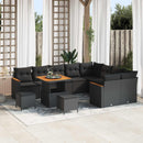 Havesofa Sæt med pude med opbevaring 12 pcs Sort Poly Rattan
