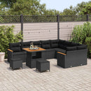 Havesofa Sæt med pude med opbevaring 12 pcs Sort Poly Rattan
