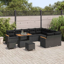 Havesofa Sæt med pude med opbevaring 12 pcs Sort Poly Rattan