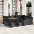 Havesofa Sæt med pude med opbevaring 13 pcs Sort Poly Rattan