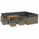 Havesofa Sæt med pude med opbevaring 13 pcs Grå Poly Rattan
