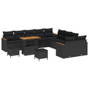 Havesofa Sæt med pude 13 pcs Sort polyrattan
