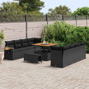 Havesofa Sæt med pude 12 pcs Sort polyrattan