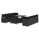 Havesofa Sæt med pude 12 pcs Sort polyrattan