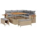 Havesofa Sæt med pude 9 pcs Beige og lys grå polyrattan