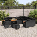 Havesofa Sæt med pude 13 pcs Sort polyrattan