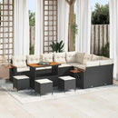 Havesofa Sæt med pude 14 pcs Sort og Cream polyrattan