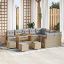 Havesofa Sæt med pude 14 pcs Beige og lys grå polyrattan