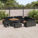 Havesofa Sæt med pude 17 pcs Sort polyrattan