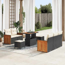 Havesofa Sæt med pude 10 pcs Sort og Cream polyrattan