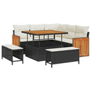 Havesofa Sæt med pude 9 pcs Sort og Cream polyrattan