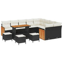 Havesofa Sæt med pude 14 pcs Sort og Cream polyrattan