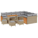 Havesofa Sæt med pude 14 pcs Beige og lys grå polyrattan