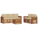 Sofasæt med pude 6 pcs Naturlig og Beige Massivt Akacietræ